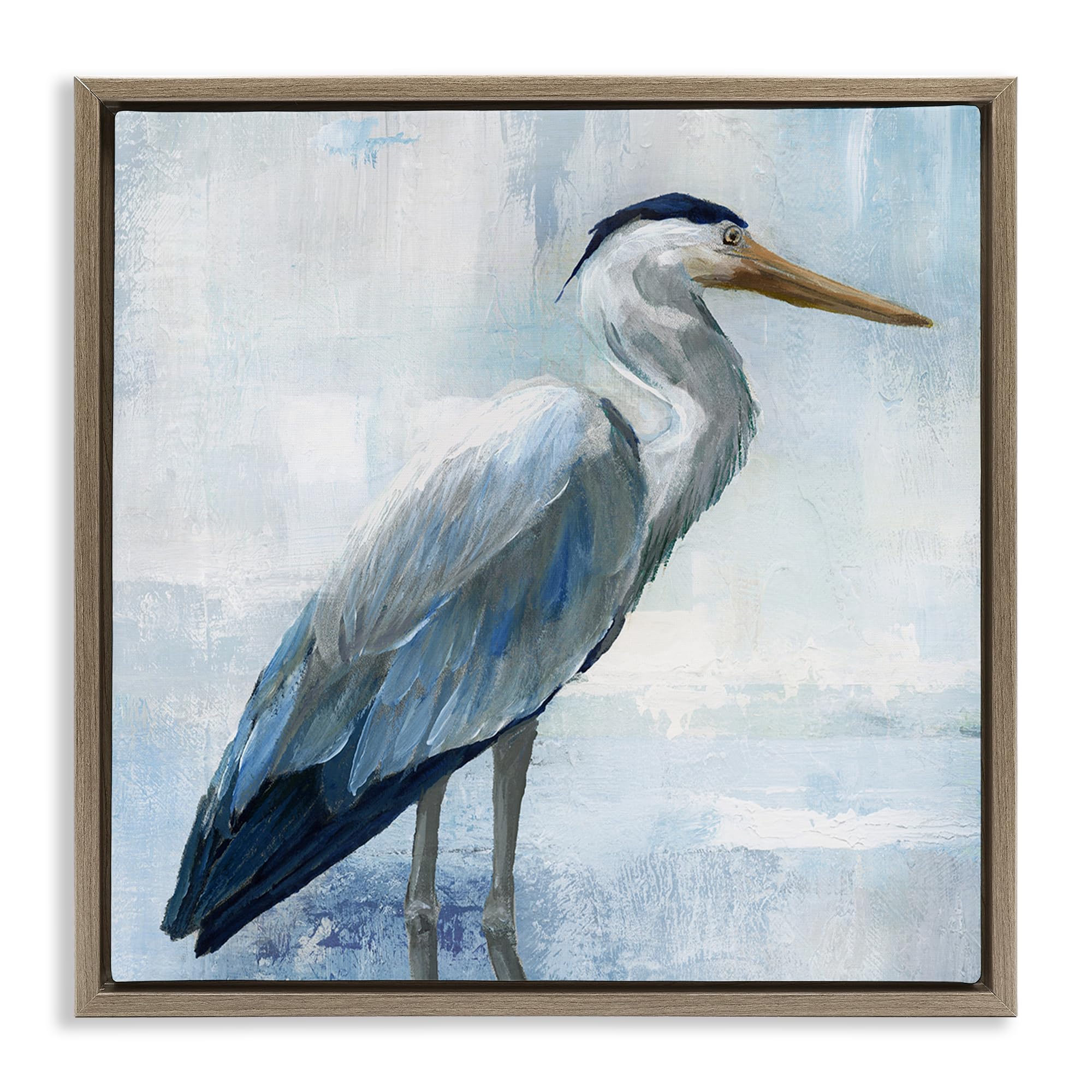 'Serene Blue Heron In Aqua'| Floating Frame Canvas Art