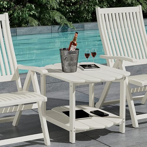 Mesas auxiliares pequeñas para exteriores, mesa Adirondack industrial de 2 niveles, estante de almacenamiento de polietileno de alta densidad, mesa