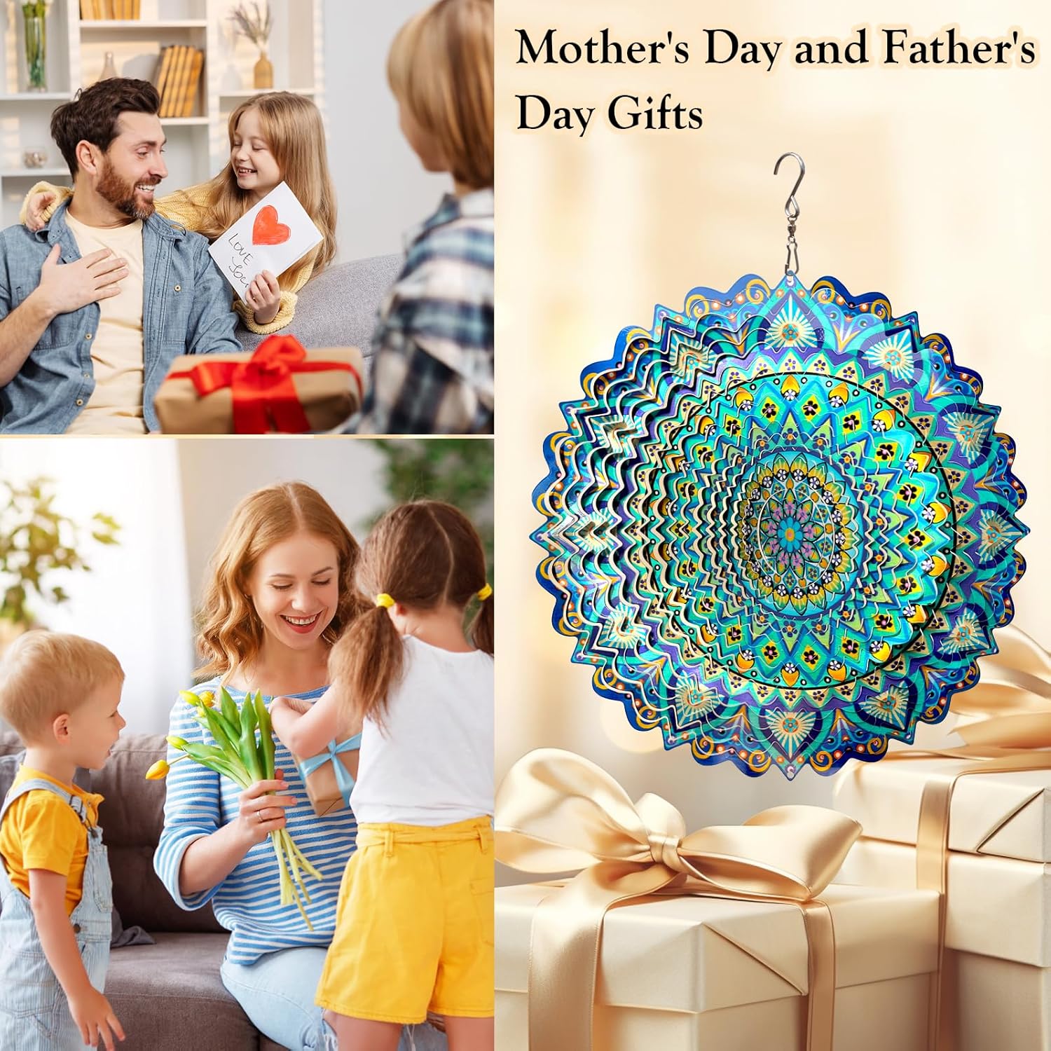 Wind Spinner Mandala Peacock - 12In Laser Cut Stainless Steel Wind Spinners Outdoor, 3D Kinetic Hanging Sculpture, Rustproof Metal Garden Decor Yard Art, Unique Gift for Women, Men, Holidays - Image 9