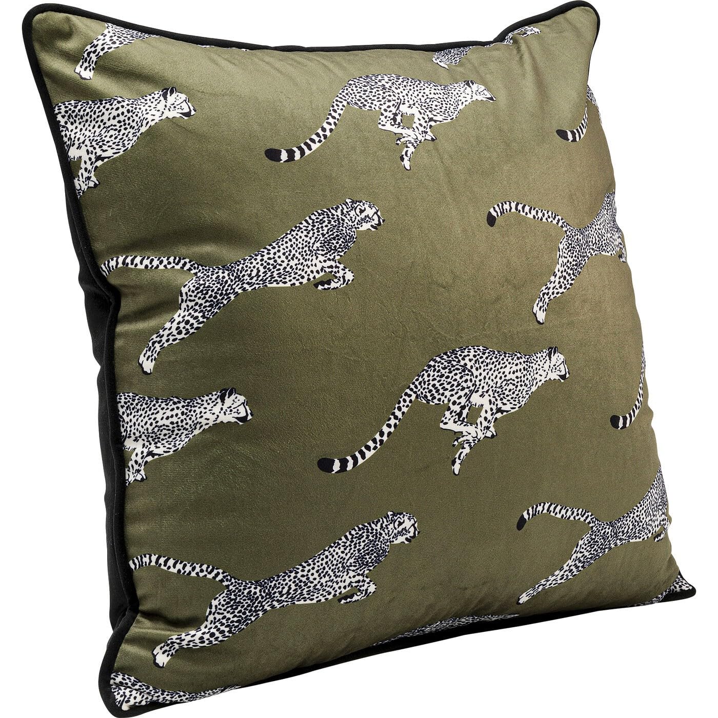 Kare Design Kissen Running Chetahs, 45x45 cm, Grün, Modern, Zierkissen, Dekokissen, Handgearbeitet, mit Reißverschluss, Schlafzimmer, Wohnzimmer, für Sofas/Couches