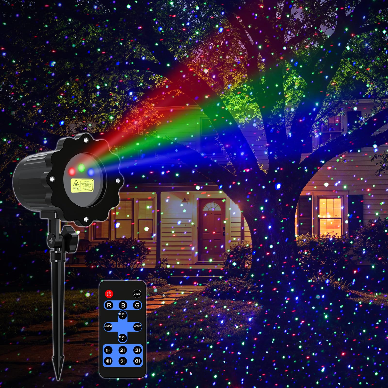 Projecteur laser RVB pour l'extérieur, 3 couleurs de luciole | Projecteur laser mobile de Noël avec télécommande, étanche, décoration de vacances pour Halloween, Noël, fête, arbres, jardin