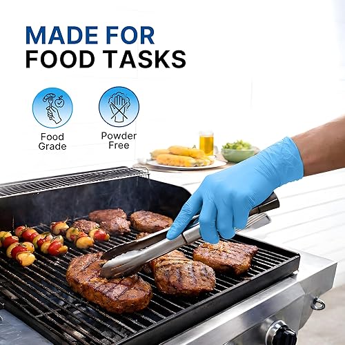 Miniatura 5 de Guantes de examen de nitrilo Schneider, tamaño grande, caja de 50, guantes desechables resistentes, texturizados, sin látex, seguros para alimentos