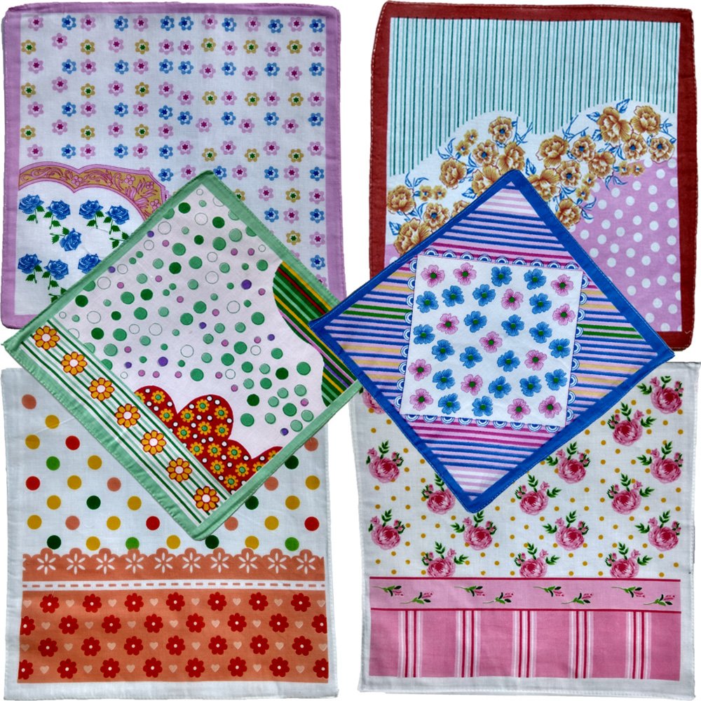 Cotton Handkerchief/Face Hanky/Rumal/Face Towels/Thin Face Napkin for Womens/Baby/Girls,Daily Use Multicolored 29x29 cms(100% Pure Cotton of Bengal) Set of 12 (Random Color)