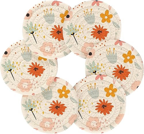 Miniatura 2 de Decorative Flowers Drink Coasters Absorbent Set of 6 with Holder Coasters for Coffee Table Cotton Coasters Porta Vasos para Mesas