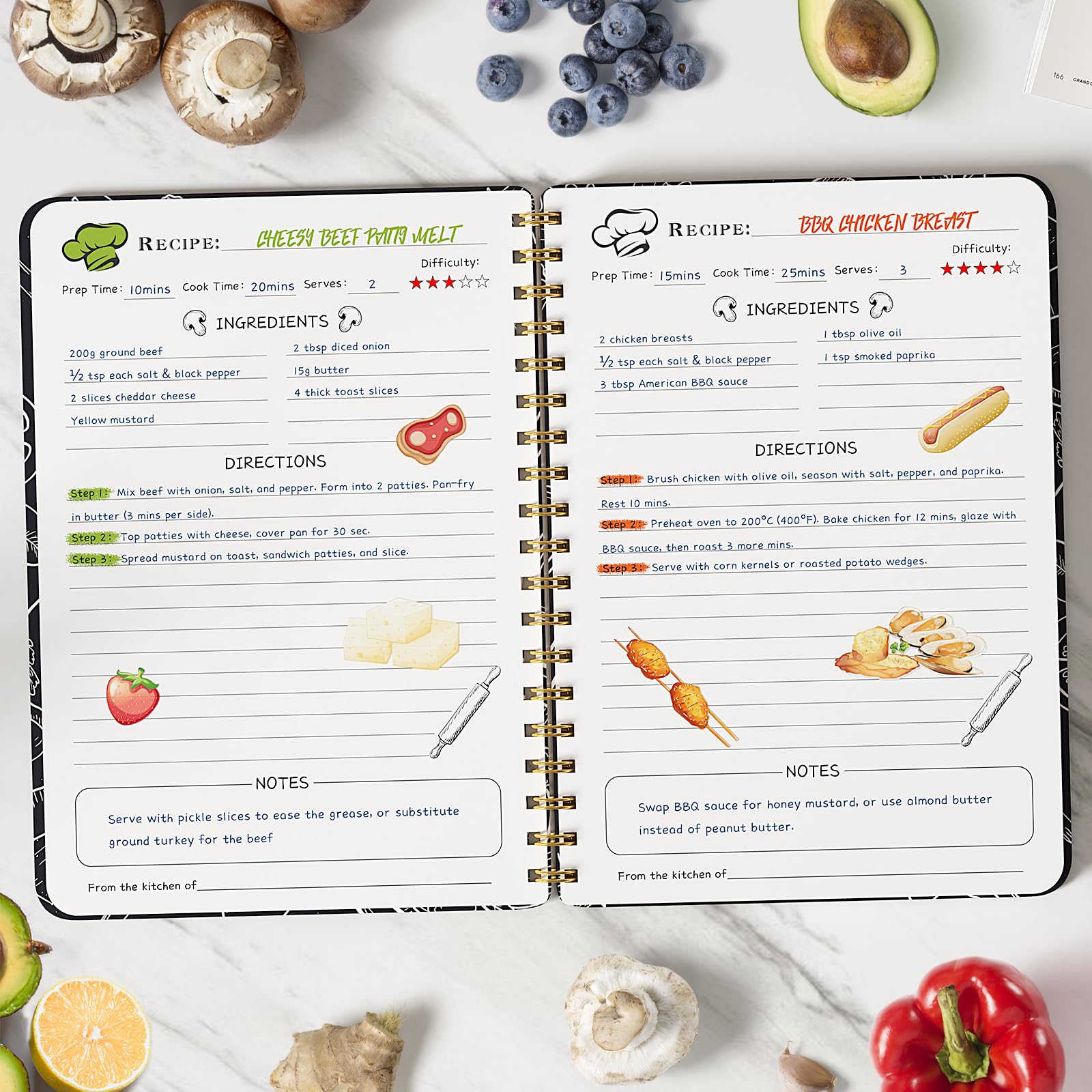 GizcPxy Blank Recipe Notebook to Write In Your Own Recipes – Spiral Bound Cooking Journal with Customizable Sections, Thick Paper, and Pocket for Recipe Cards?Hold 160 Recipes