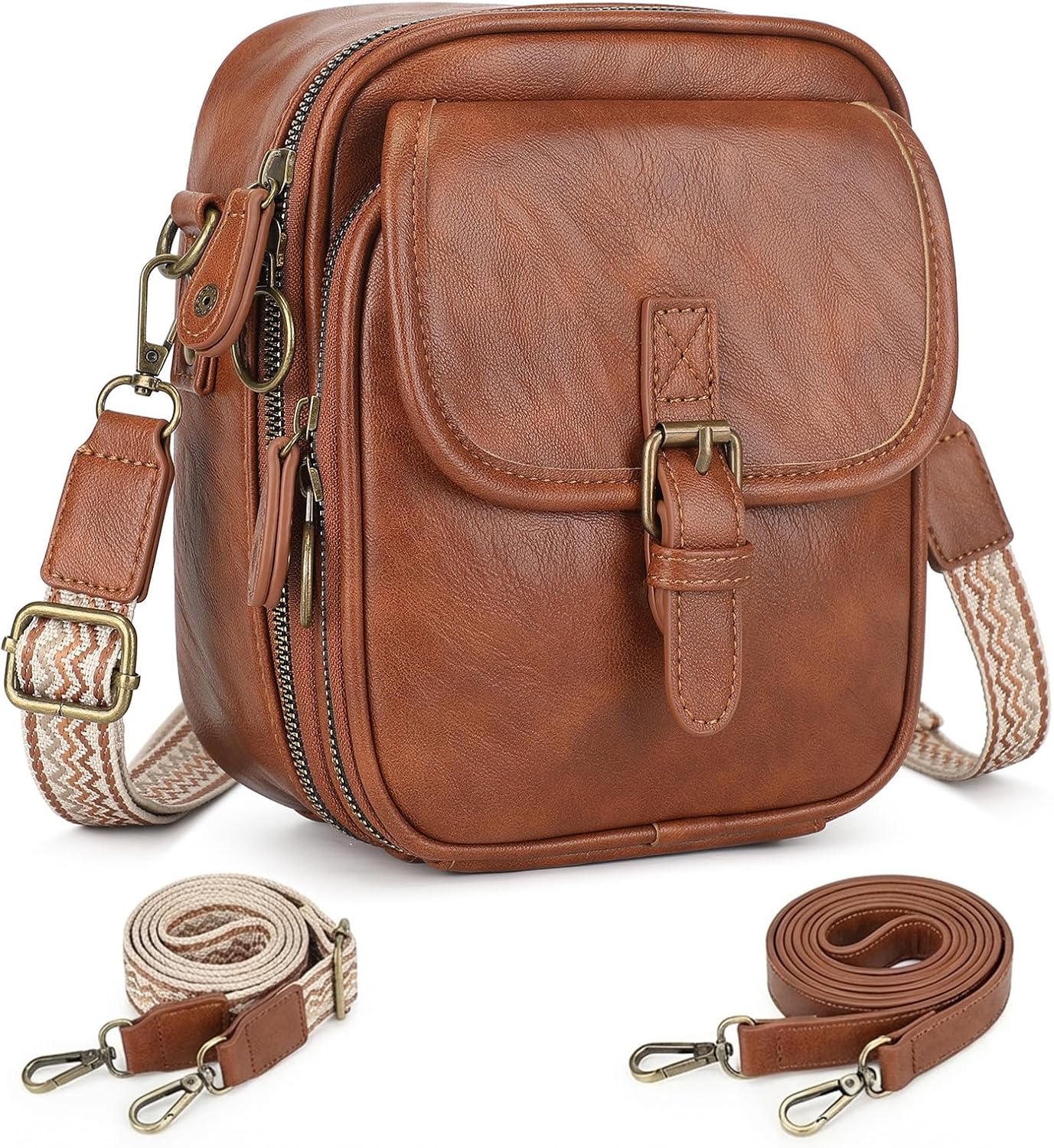 Small Crossbody Bags for Women - Vegan Leather Crossbody Purse with 2 Adjustable Straps, Card Slots, Vintage Anti-Theft Messenger Shoulder Bag for Travel Everyday Gift