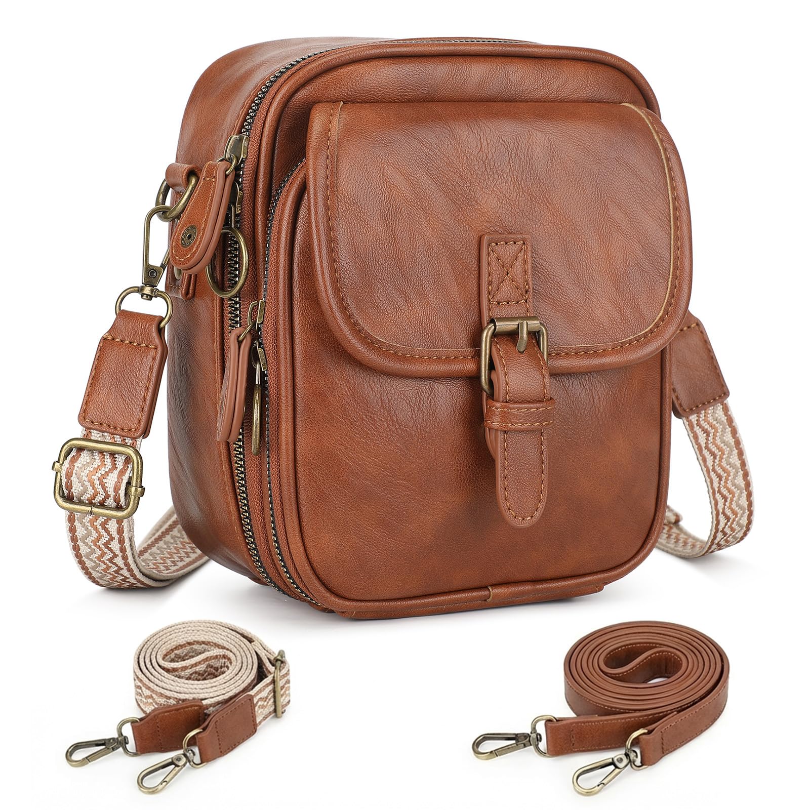 Small Crossbody Bags for Women - Vegan Leather Crossbody Purse with 2 Adjustable Straps, Card Slots, Vintage Anti-Theft Messenger Shoulder Bag for