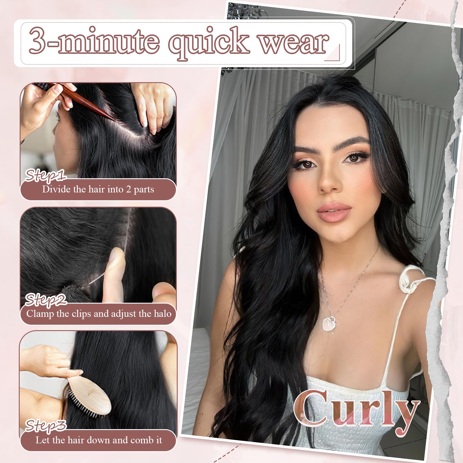 SEGOHAIR Halo Hair Extension, 45cm Verstellbare Invisible Wire Extensions Echthaar 100% Echthaar Glatt Secret Hair Extensions mit Fish Line Für Damen #60 Platinblond