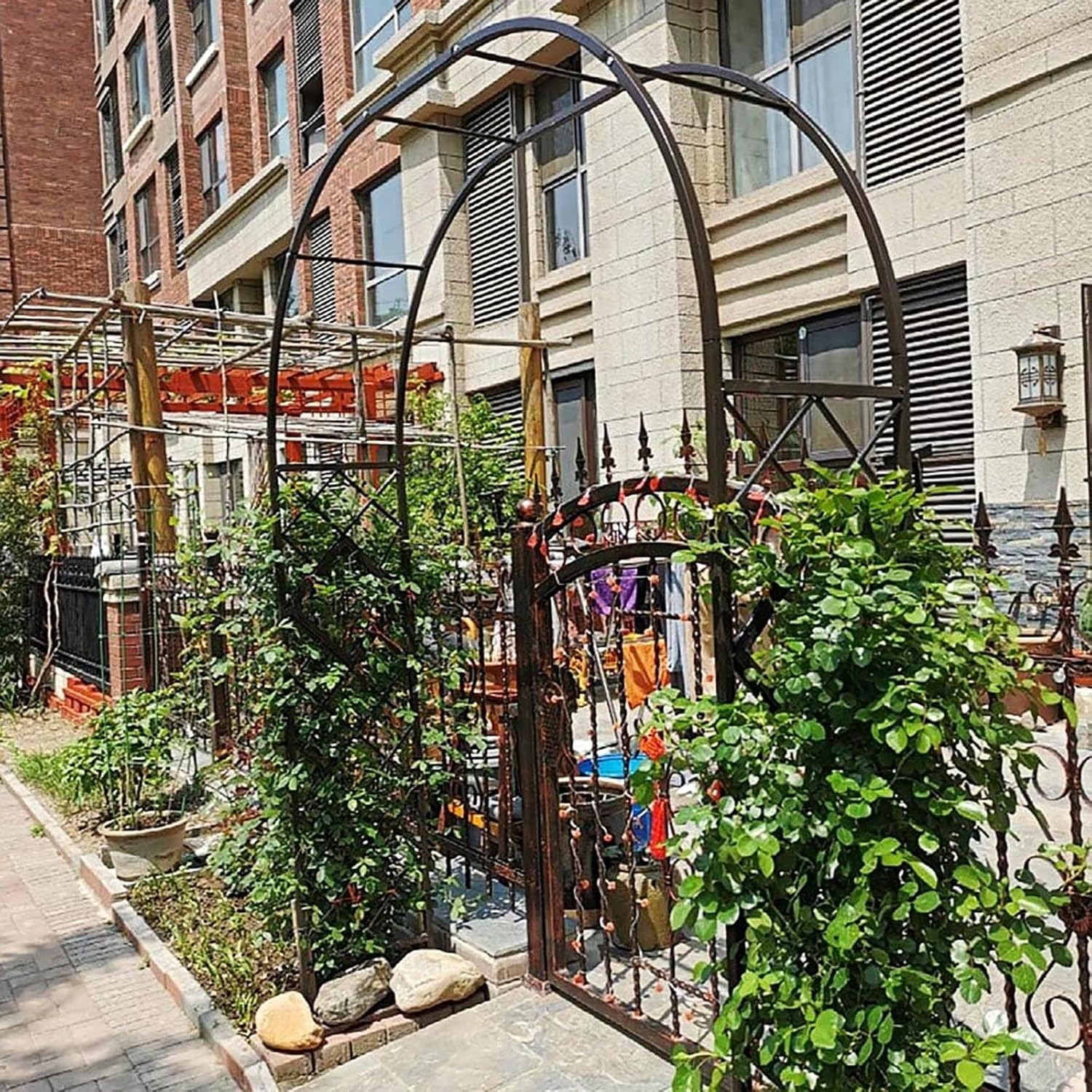 Garden Arbors for Indoor/Outdoor,7.9Ft Metal Garden Arch Wedding Arch Rose Arbor for Climbing Plant Outdoor Wedding Christmas Party Decoration, with Base (Color : Bronze, Size : 260x230cm/8.5