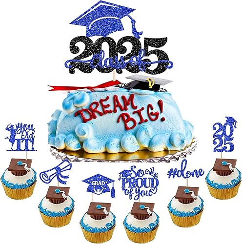Miniatura 253 de Paquete de 24 adornos dorados para cupcakes de graduación 2025 con purpurina So Proud of You Done Diploma Graduation Cap Cupcake Picks Class of 2025