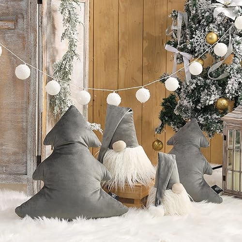 Miniatura 2 de Phantoscope Paquete de 2 cojines decorativos con forma de árbol de Navidad y gnomo, cojín suave en forma 3D, gris, 18 x 20 y 6.5 x 11 pulgadas