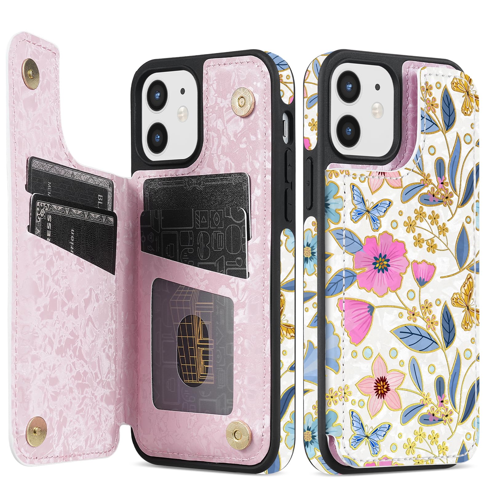 NNH Compatible with iPhone 12 Mini Wallet Case with RFID Blocking Card Slots Folio Flip PU Leather Kickstand Double Magnetic Clasp Design Cover for