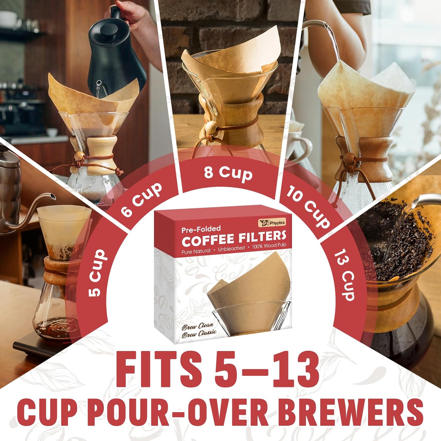 Pre-Folded Unbleached Cone Coffee Filters – Premium Thick Paper, Compatible with Chemex Pour-Over Brewers (240 Filters)