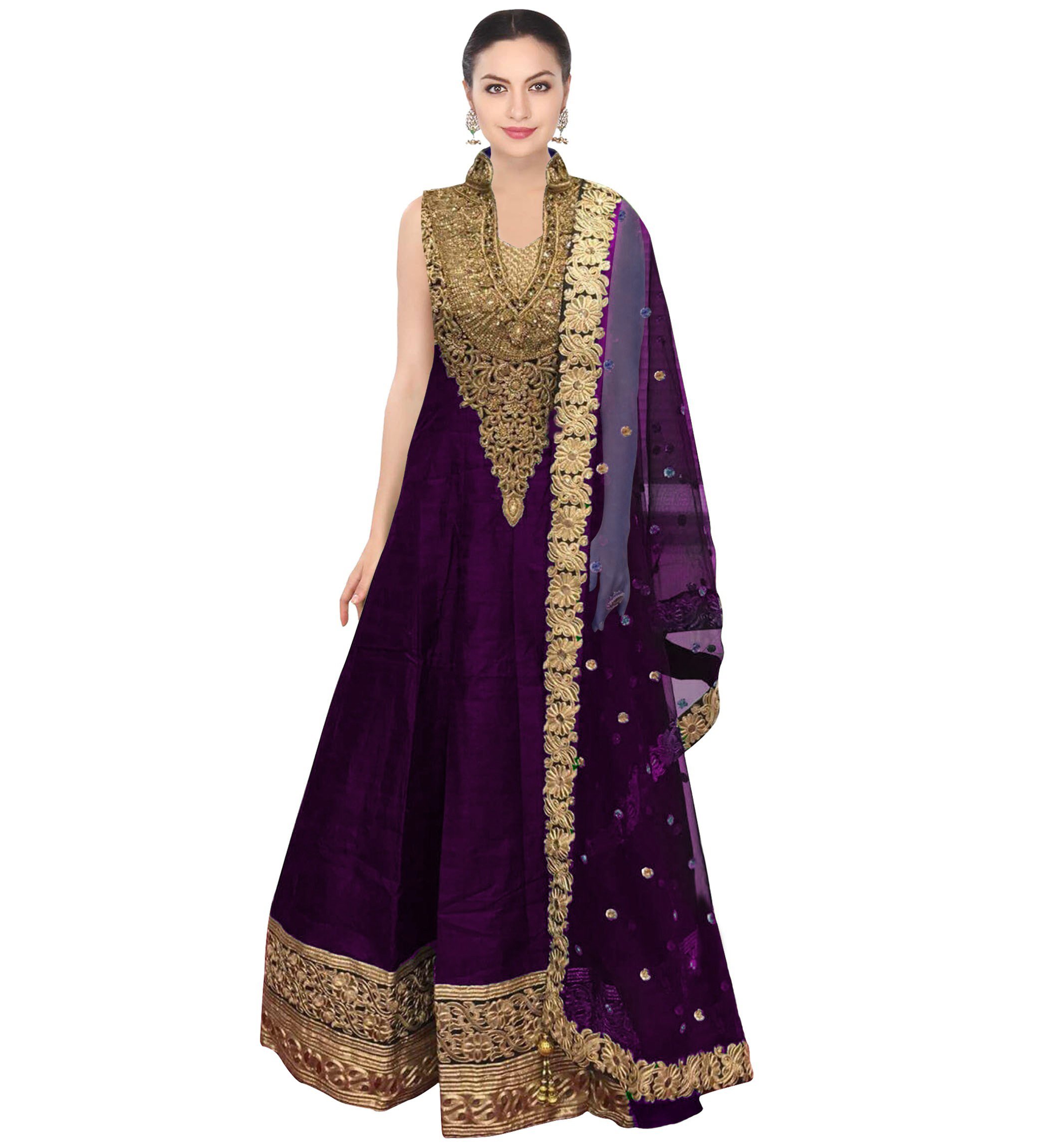 caffoy cloth company Women's Bangalori Cotton Silk Anarkali Gown (CFGW_BHBL_PR 6, Purple, Free Size)-picture-53