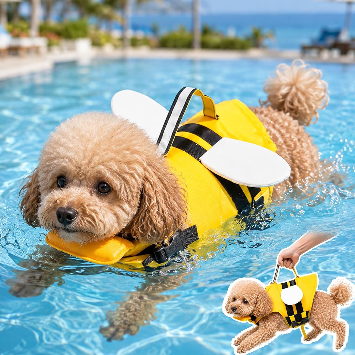 Small Dog Life Jacket with Chin Float and Shark Fin for Swimming