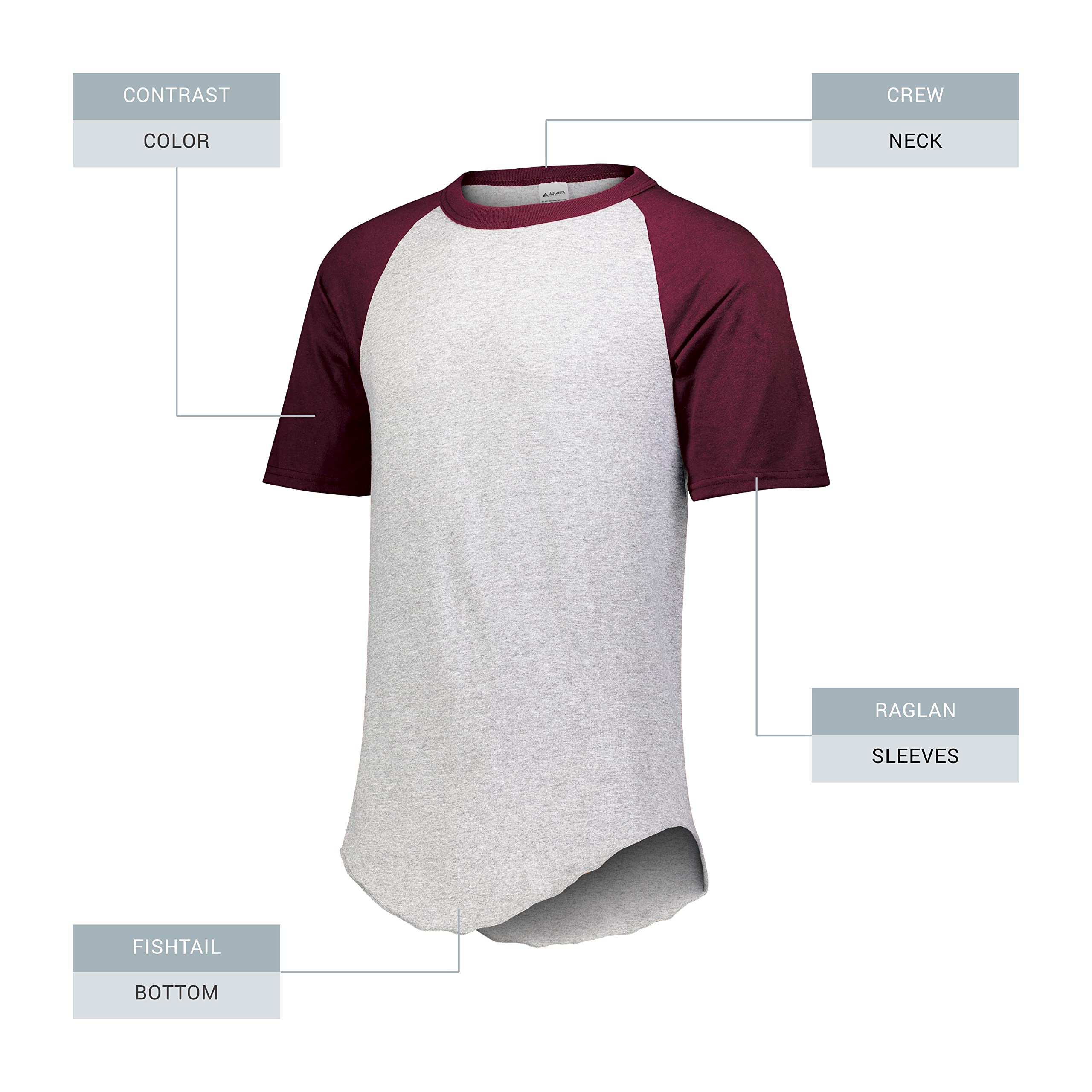 Augusta Sportswear Men's 2XL Short Sleeve Baseball Jersey, Athletic Heather/Maroon, XX-Large