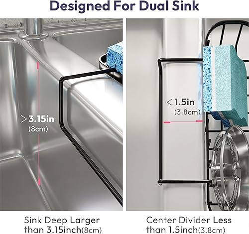 Miniatura 2 de SWTYMIKI Soporte de esponja para fregadero de cocina con partición, organizador de fregadero de cocina móvil con tamaño compacto de acero inoxidable