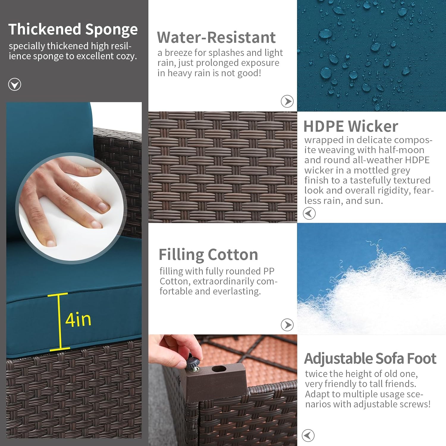 Rattaner Outdoor Furniture Loveseat Sofa Patio Furniture Small Sofa 2 Seater Couch with Anti-Slip Cushions Lumbar Pillow and Waterproof Cover, Peacock Blue