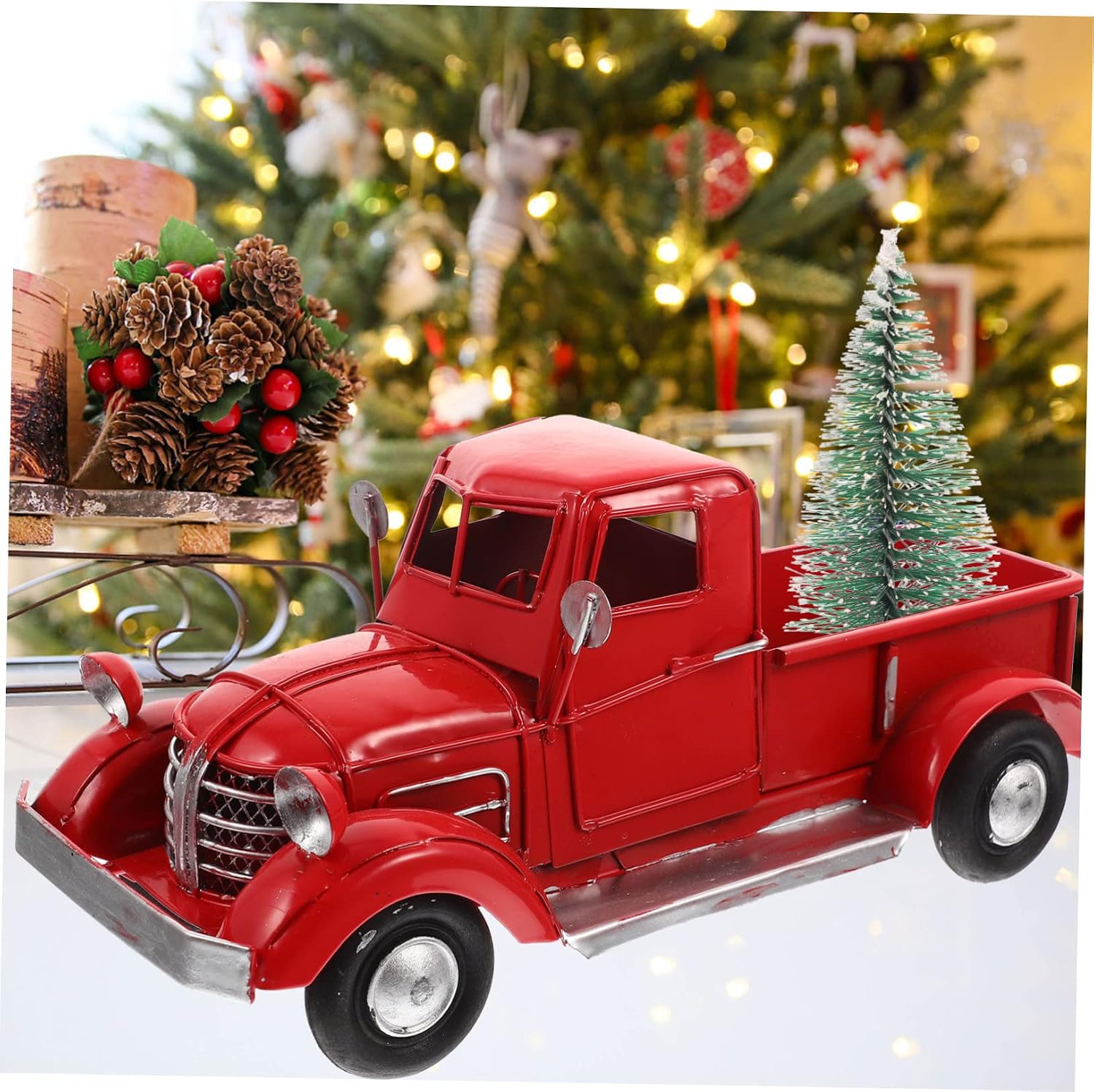Truck Christmas Decor with Miniature Xmas Tree Metal Pickup Ornament for Holiday Table Decoration Rustic Home Decor