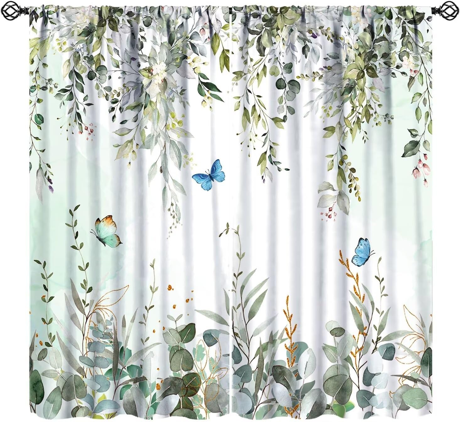 Eucalyptus Leaves Curtains Spring Scenery Butterfly Art Printed Blackout Window Drapes for Bedroom Kitchen Decor Fabric Set 2 Panel 42x54 Inch 80% Shading Rate
