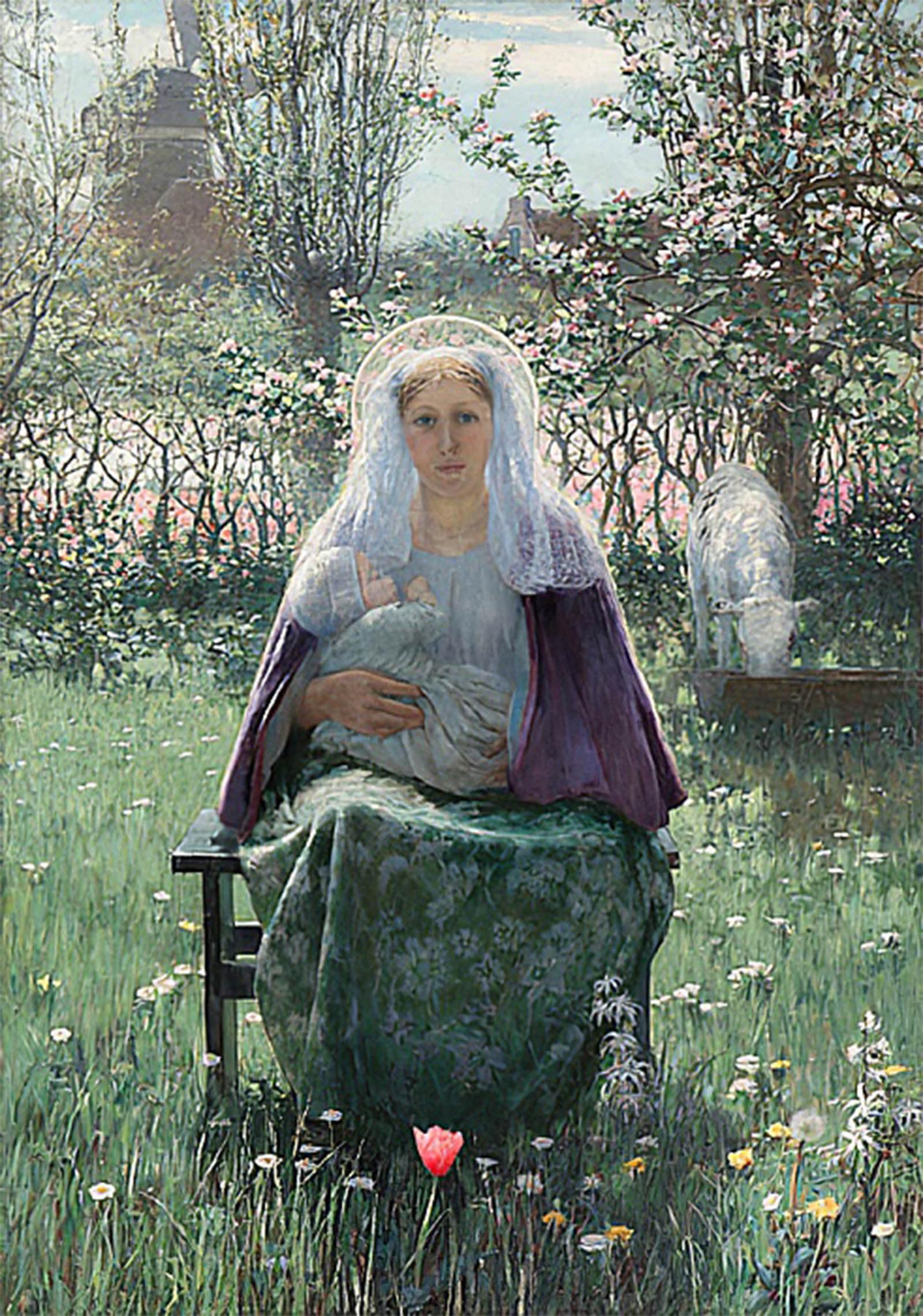 ARTXLXXBN Famous Painting Canvas Artwork Graffiti Print the Mother of God by George Hitchcock Portrait Canvas Image for Home Decor 60x90cm