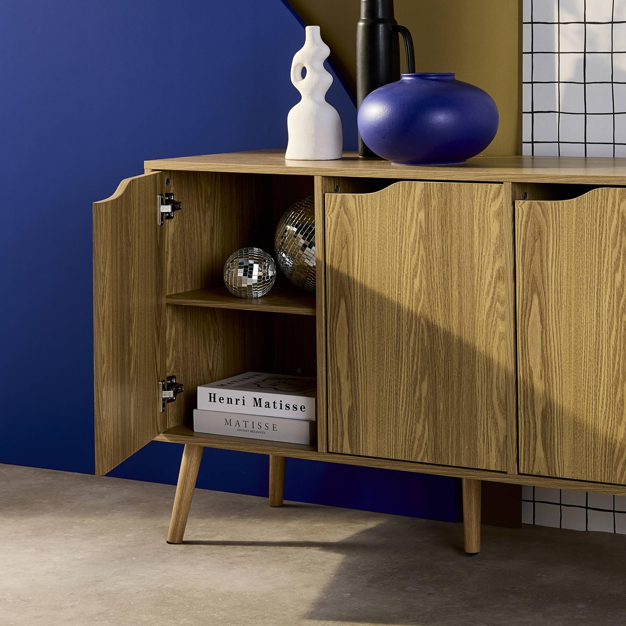 Alice's Garden sweeek - Buffet de Rangement Effet frêne 3 Portes et 3 étagères. Buffet Bas. 120cm