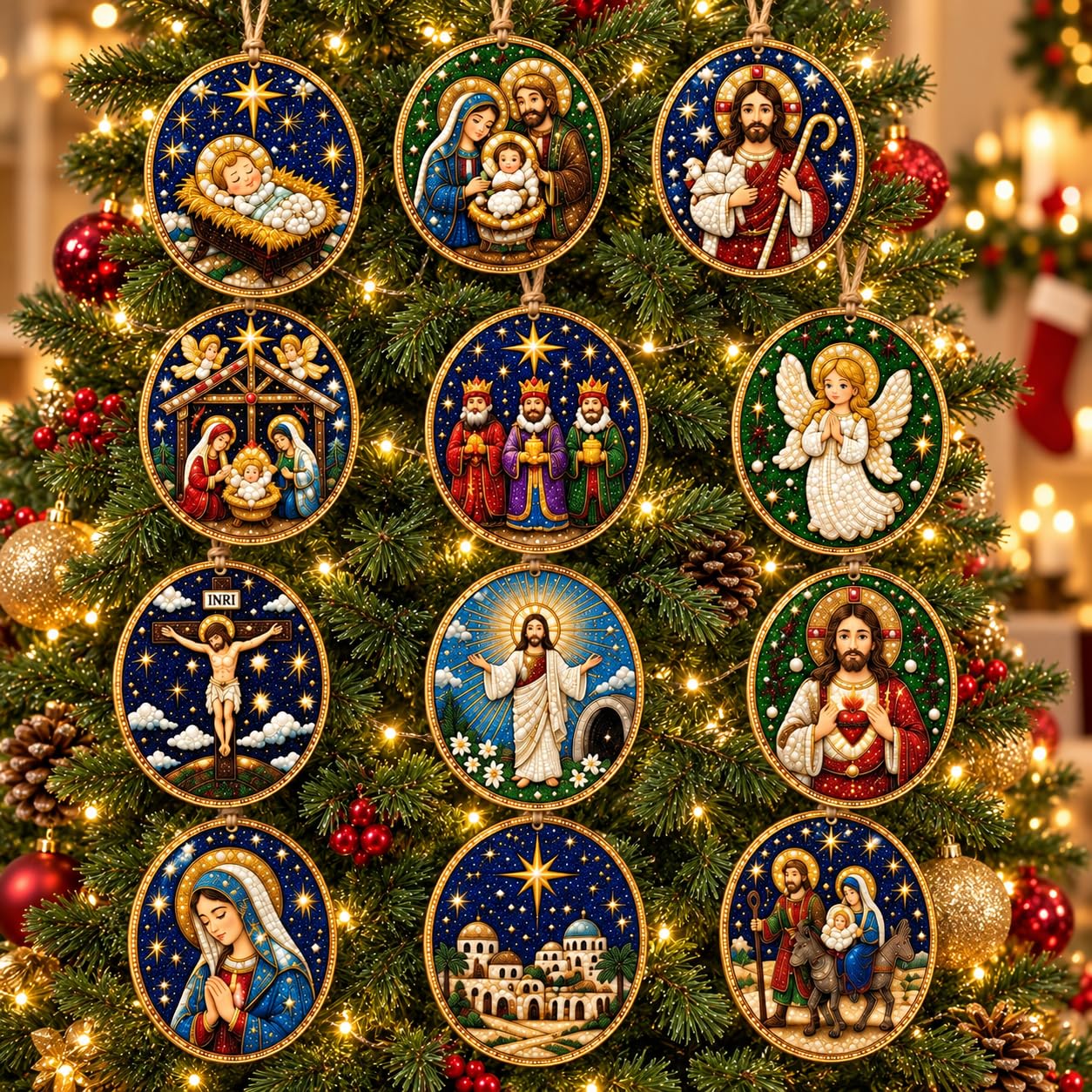 Alloyseed 6PCS Christmas Wooden 3D Pearl Diamond Painting Art Kit (12PCS-A)