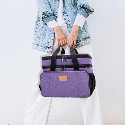 Vista 7 de LUXJA 2 Layers Medicine Bag with Detachable Divider, Pill Bottle Organizer Suitable for Home or Travel Use, Purple Púrpura