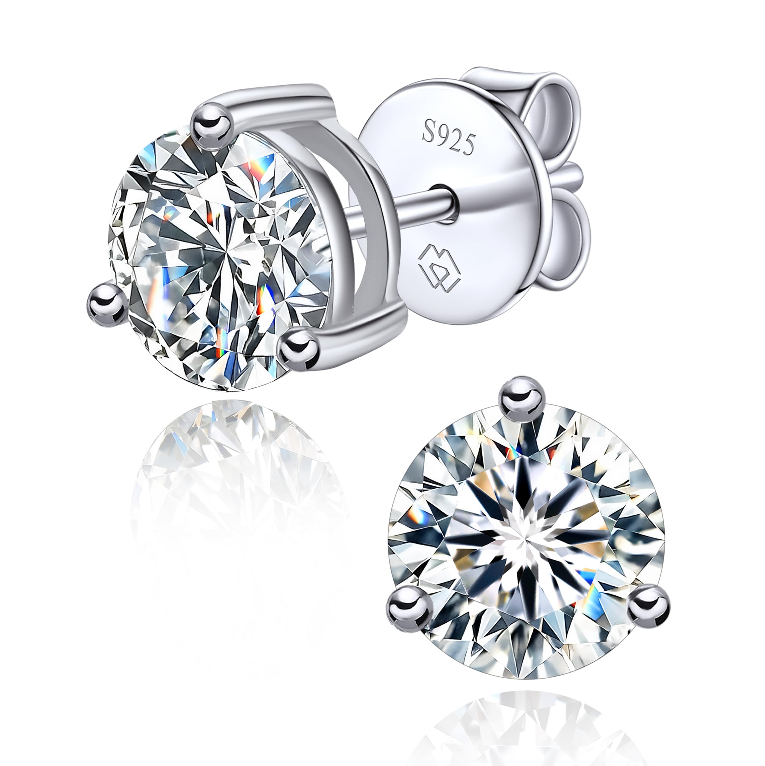 MomentWish Moissanite Ohrstecker Silber 925, 0,6-3 Karat Ohrringe Damen 585 Weißgold/Roségold/Gold Beschichtete Diamant Ohrring Hypoallergen Schmuck Geschenk für Frauen