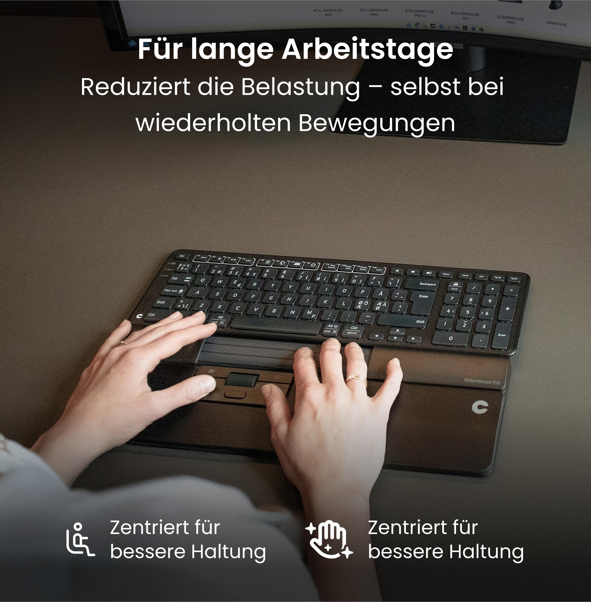 Contour Design SliderMouse Pro Souris de Bureau Ergonomique pour réduire la Tension du Poignet, de l'épaule et de l'avant-Bras | Conçue pour la productivité Plug & Play PC - sans Fil - Slim