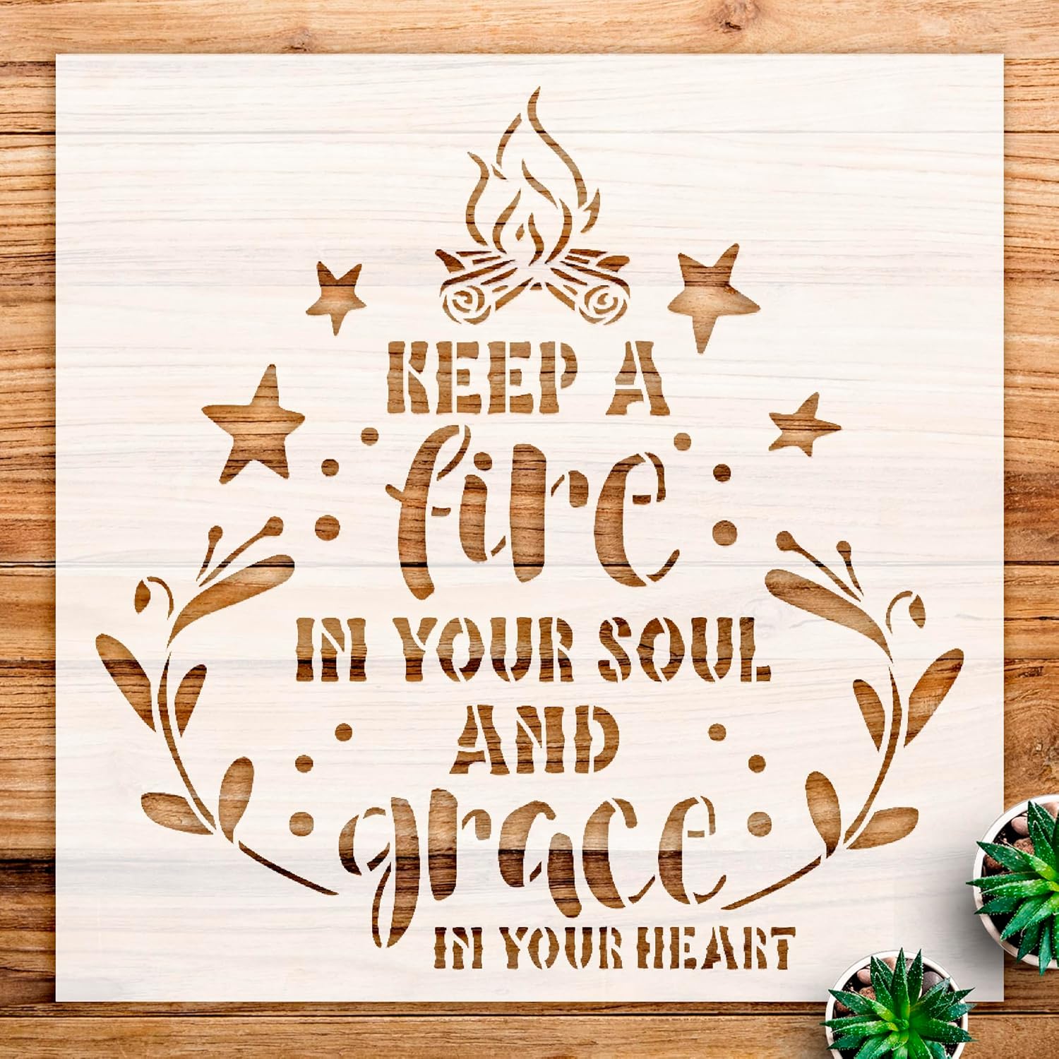 Fire in Your Soul Grace in Your Heart Stencil Pattern for Walls and Crafts, Reusable Mylar Template, Inspirational Design for DIY Home Decor and Artistic Projects - Size A1 (23.4" x 23.4")