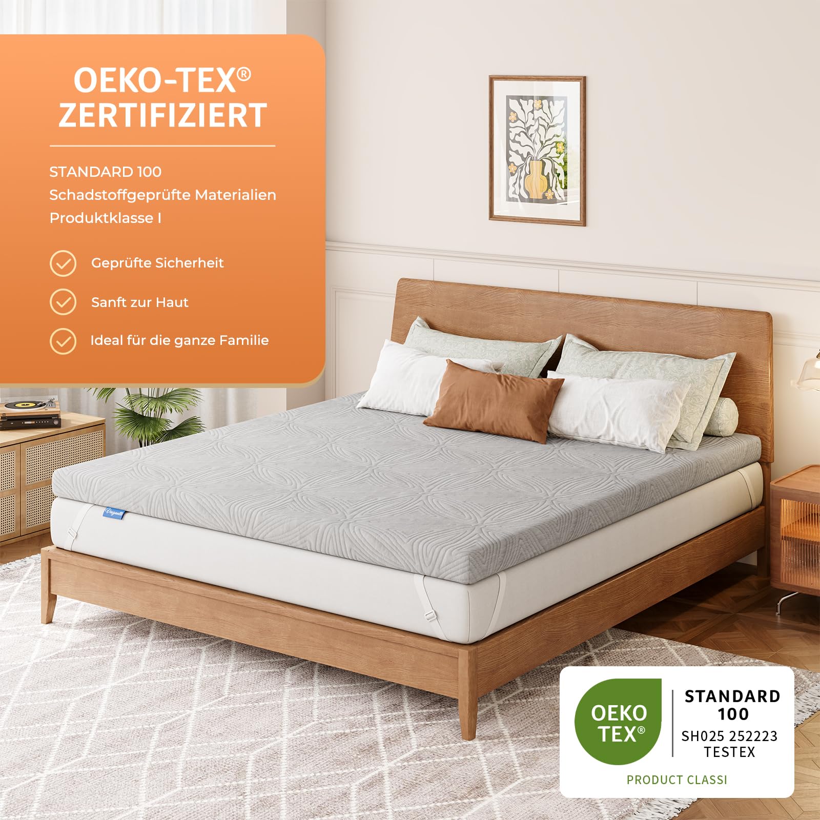 Vesgantti Topper 140x200cm, 10 cm Gel Memory Schaum Matratzentopper H3/H4, Zwei Härtegrade, Oeko-TEX Bezug 60°C waschbar, rutschfest mit Reißverschluss, für Bett & Schlafsofa grau