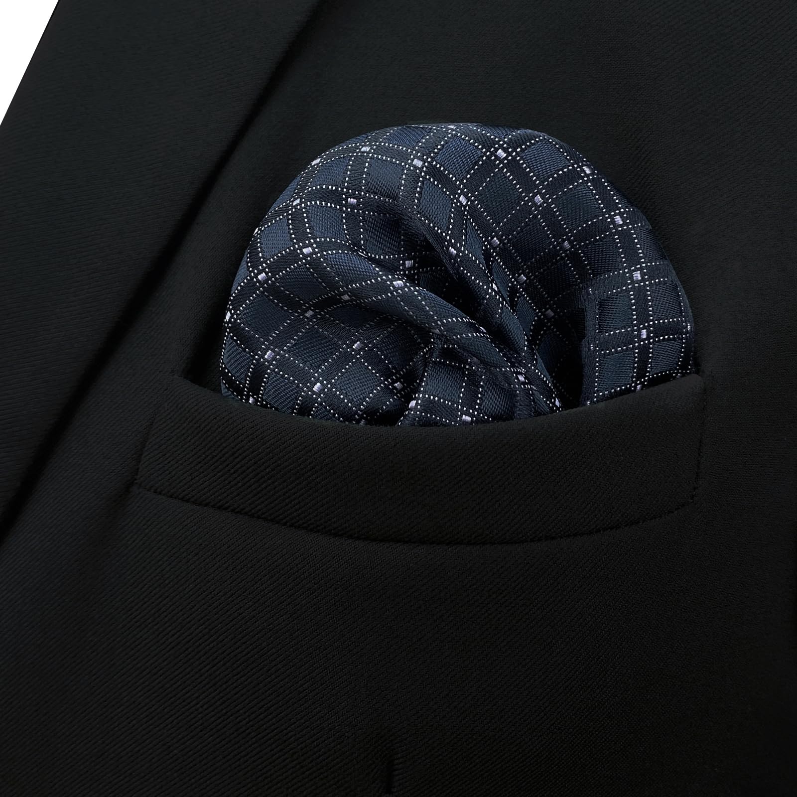 S&W SHLAX&WING Geometric Navy Handkerchief Pocket Squares for Men XL