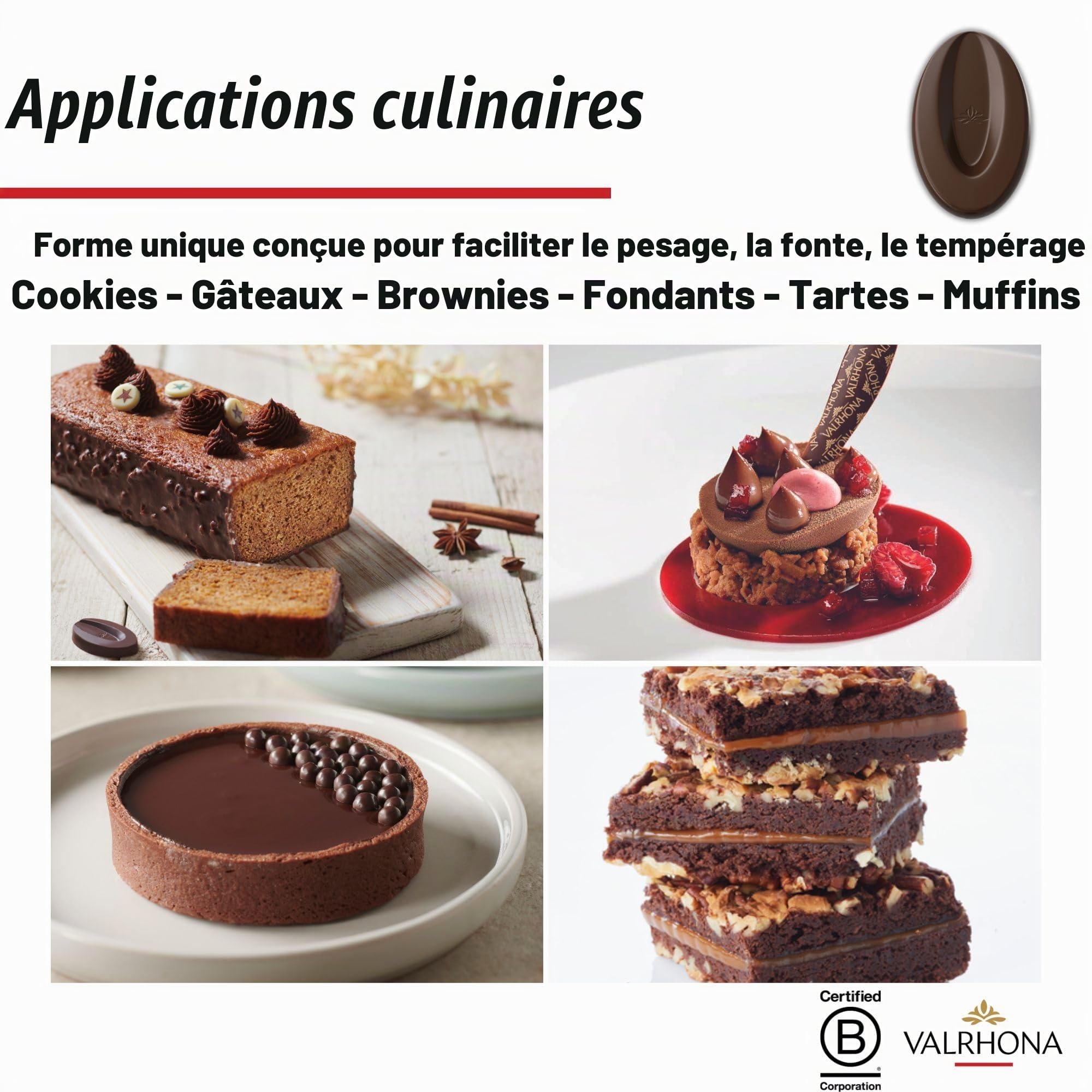 Valrhona Disques de chocolat noir de cuisson française (fèves) ORIADO 60% Cacao Bio et commerce équitable Trempe facile Crémeux et équilibré Pour brownies, gâteaux, mousses et glaçages 1 kg (1 pièce)