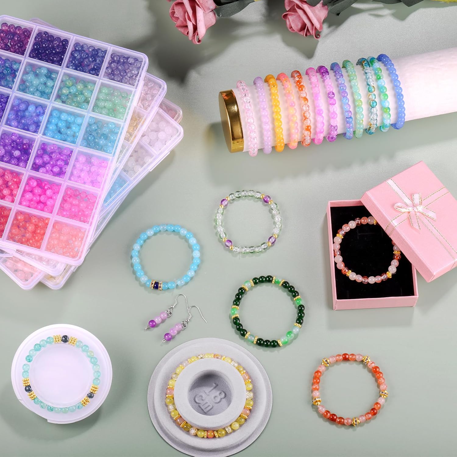 Funtopia 3524pcs Glass Beads Bracelet Making Kit, 4 Types 96 Colors 6mm Glass Beads for Bracelets, Round Crystal Beads for Jewelry Making Necklace Earrings DIY Crafts - Image 3