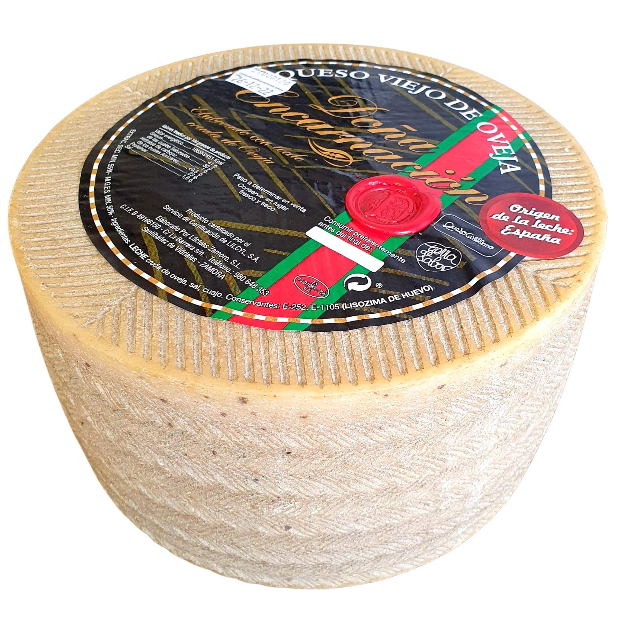 Queso de Oveja Doña Encarnación - Queso Viejo de Oveja - Peso Aproximado 3 Kilos - Queso Curado Elaborado con Leche Cruda de Oveja