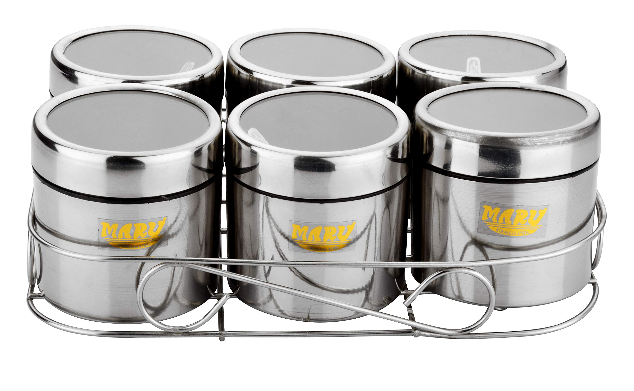 MARU Stainless Steel Masala Container for Kitchen, Multipurpose Organizer with Wire Stand & 6 Spoon Set, Spice Storage box, Durable Kitchen Storage Solutions for Spices and Essentials 350ml each - Image 4 thumbnail