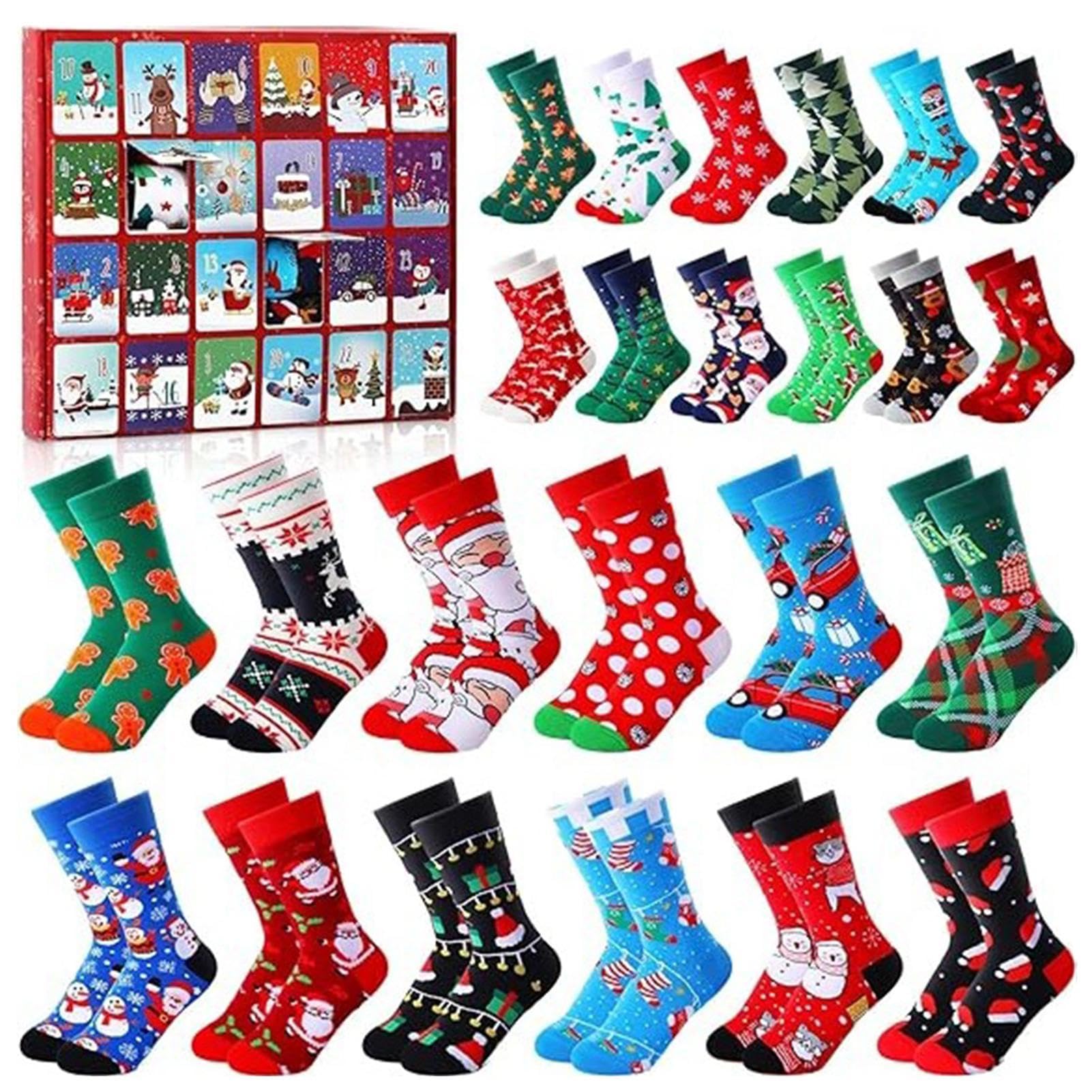 Calcetines Navidad Cuenta Regresiva,Calcetines Calendario De Adviento | Calendario de cuenta regresiva navideña de 24 días, juego de calcetines