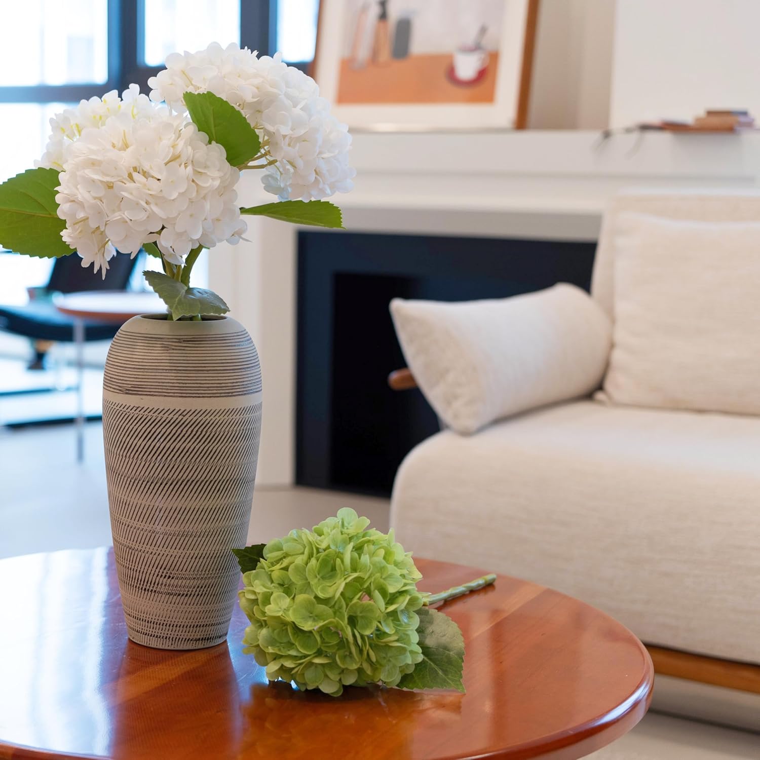 WILD WORKS 4pcs White Hydrangea Decoration Artificial Flower Natural Lifelike Real 21 inch Stem Flower for Home Party Outdoor Wedding Decor Women's Gifts