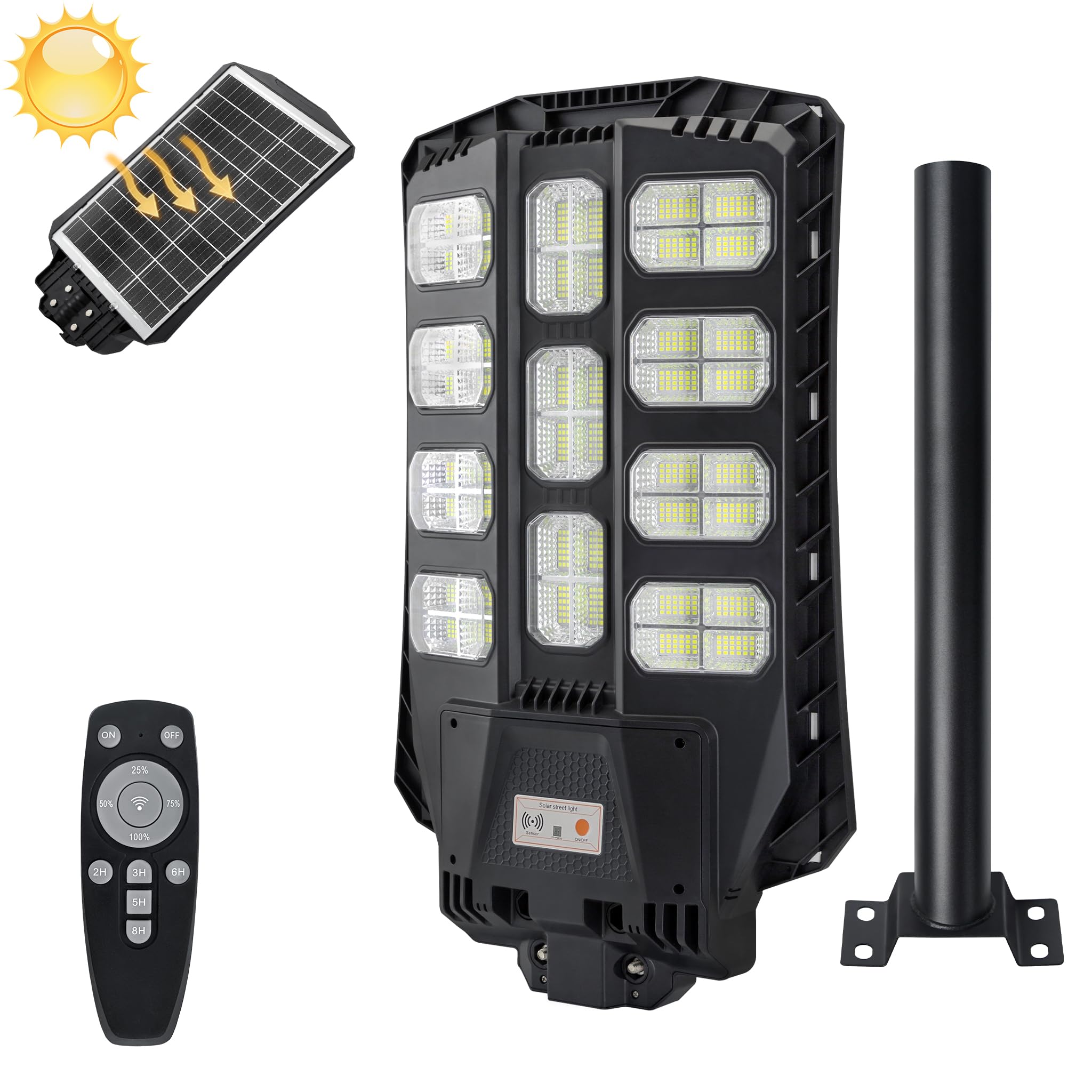 Froadp Lampada da strada solare con sensore di movimento, 400 W, faretto solare da esterno, 8000 – 8500 K, con telecomando, luce solare per esterni, per giardino, strada, impermeabile IP65