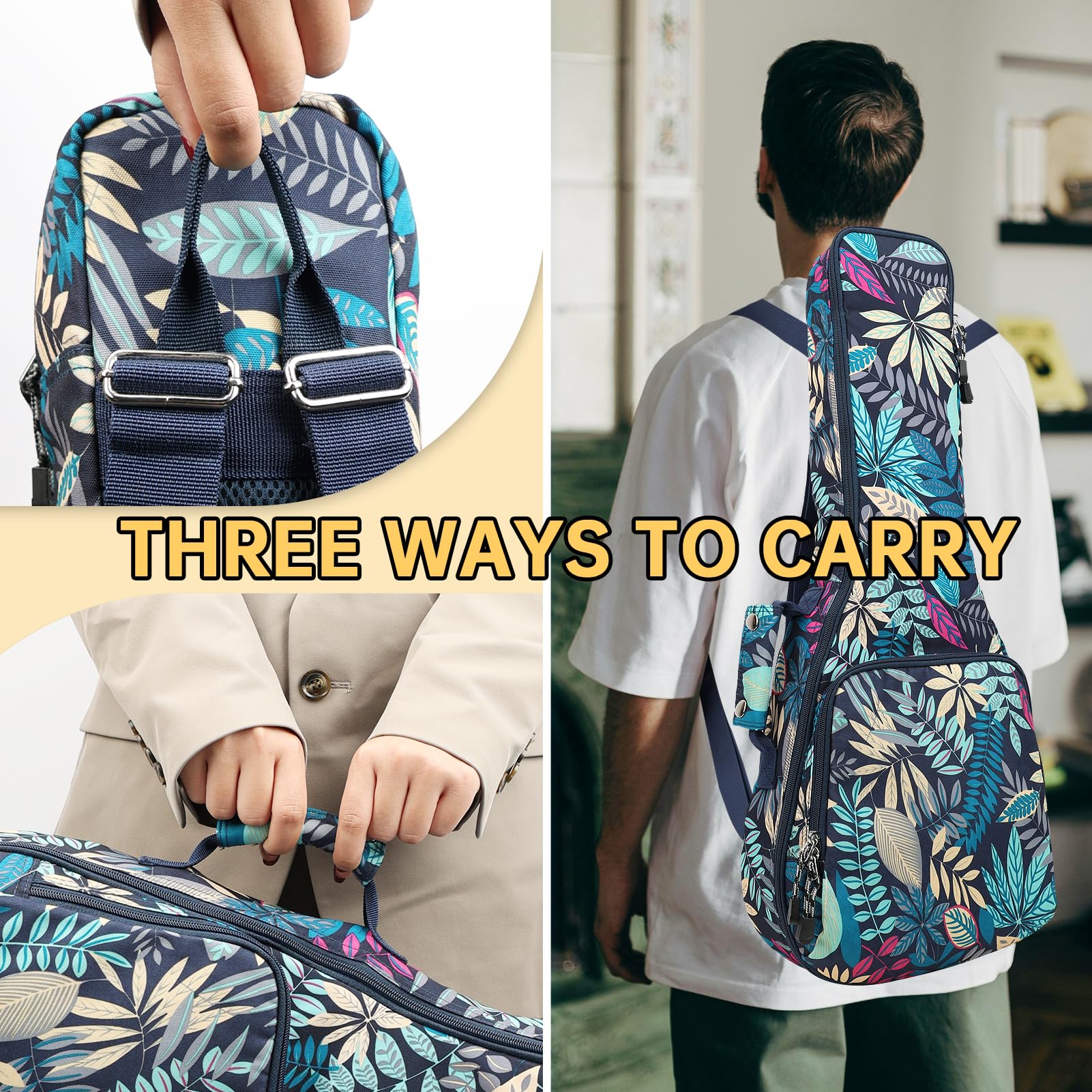 Bolsa para ukelele tenor de 26 pulgadas, bolsa de instrumentos con estampado de hojas tropicales de verano, color azul