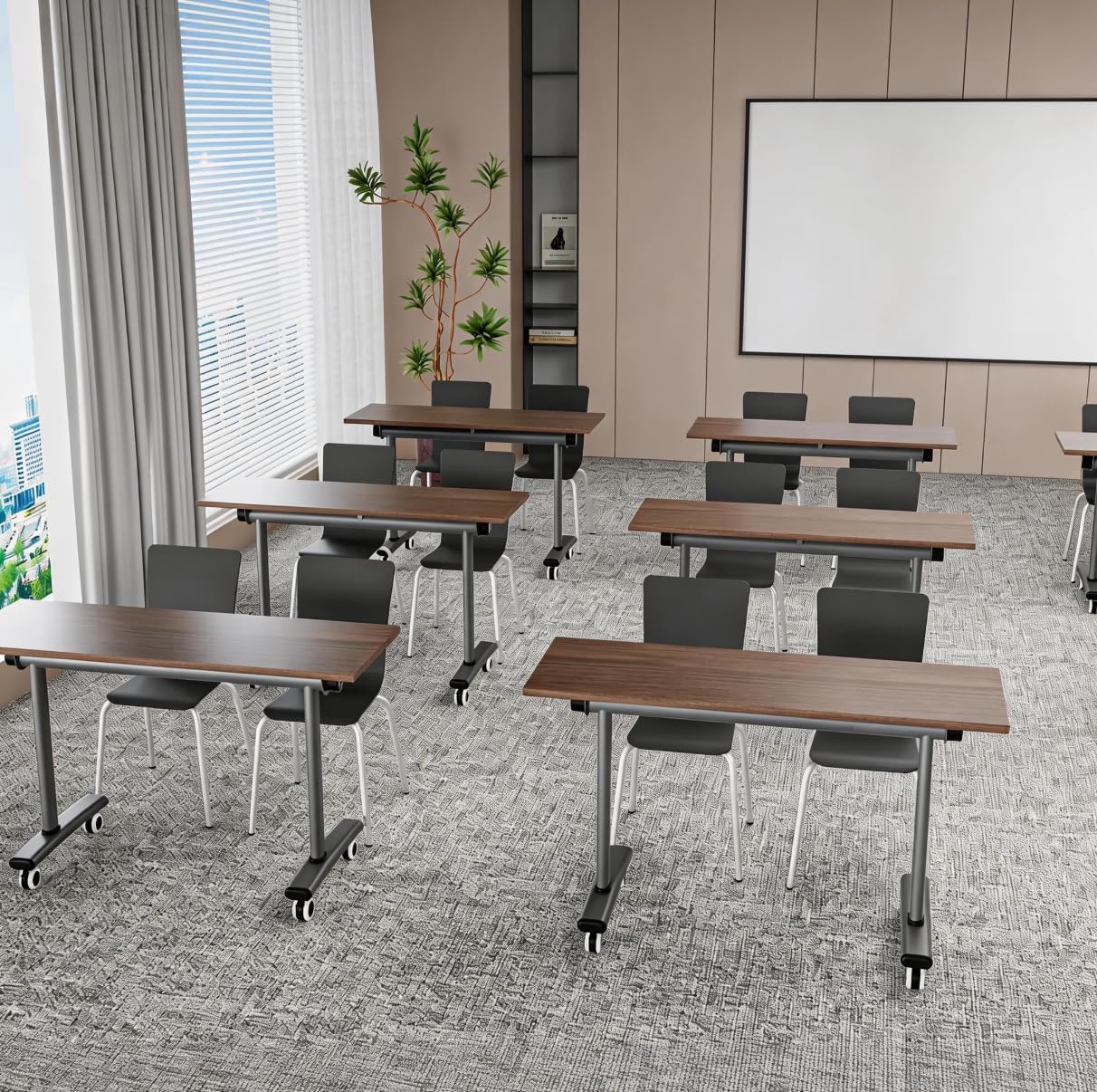 Wytrzymały składany stół treningowy z kółkami blokującymi, biurko klasy komercyjnej do sali konferencyjnej, klasy lekcyjnej i centrum szkoleniowego, 140 cm z panelem, łatwe do przechowywania