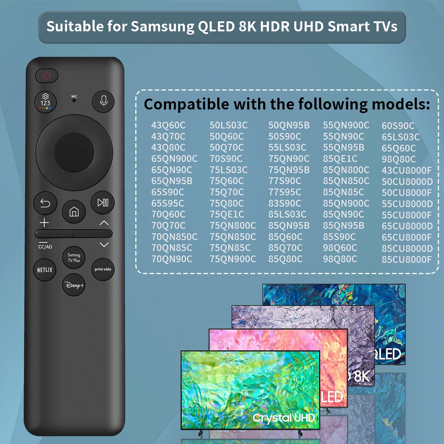 2023 BN59-01432A Solar Voice Replacement for Samsung Remote Control Smart TV with Rechargeable Solar Cell, Compatible with Samsung Neo QLED 8K HDR Ultra HD Smart TVs, VG-TM2360E