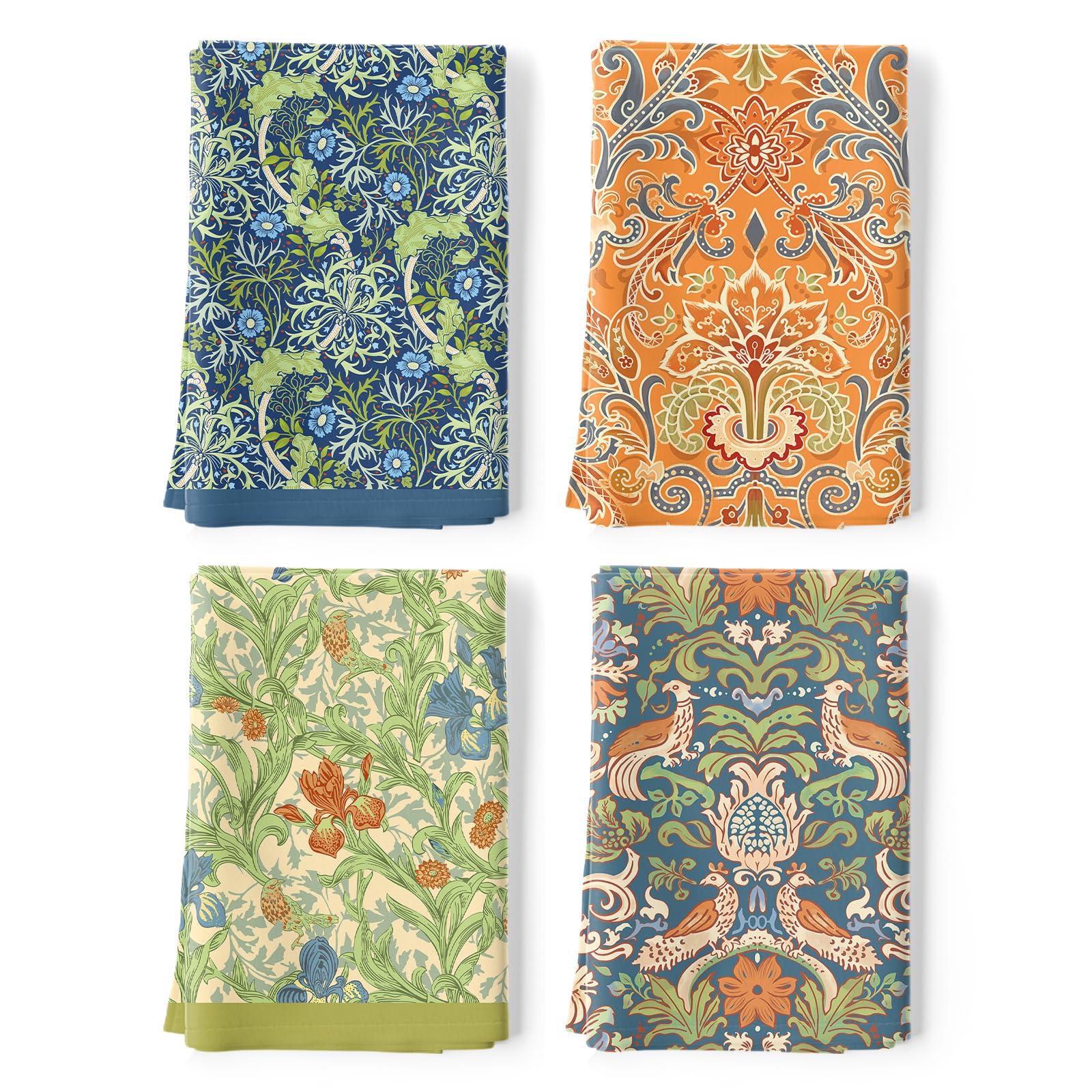 Arquiel Boho Floral Tea Towels 100% Cotton Quick Dry Retro Kitchen Towels, 48 x 70 cm Absorbent Dish Cloth for Kitchen Home Decor, Housewarming, Birthday Gifts for Women, Set of 4