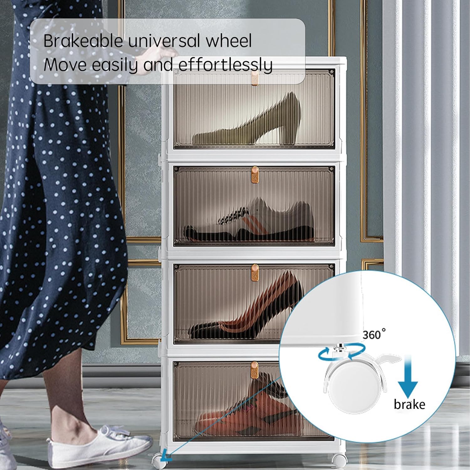 4-pack transparent shoe box, shoe cabinet with magnetic door on pulleys, space-saving space-saving foldable sneakers, heels, boots, shoe display cabinet with no installation, 202405082308
