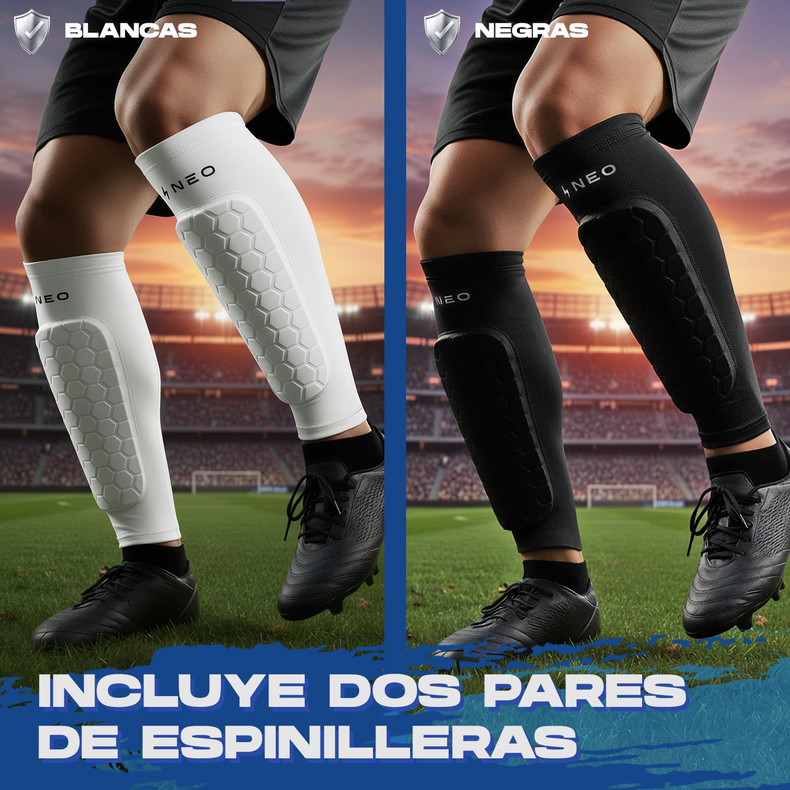 2 Pares Espinilleras Futbol Niño Premium | Protección de Pantorrilla para Adultos y niños | Bolsa De Regalo | Transpirable y Antigolpes | Ideales para Fútbol, Baloncesto, Ciclismo - 4