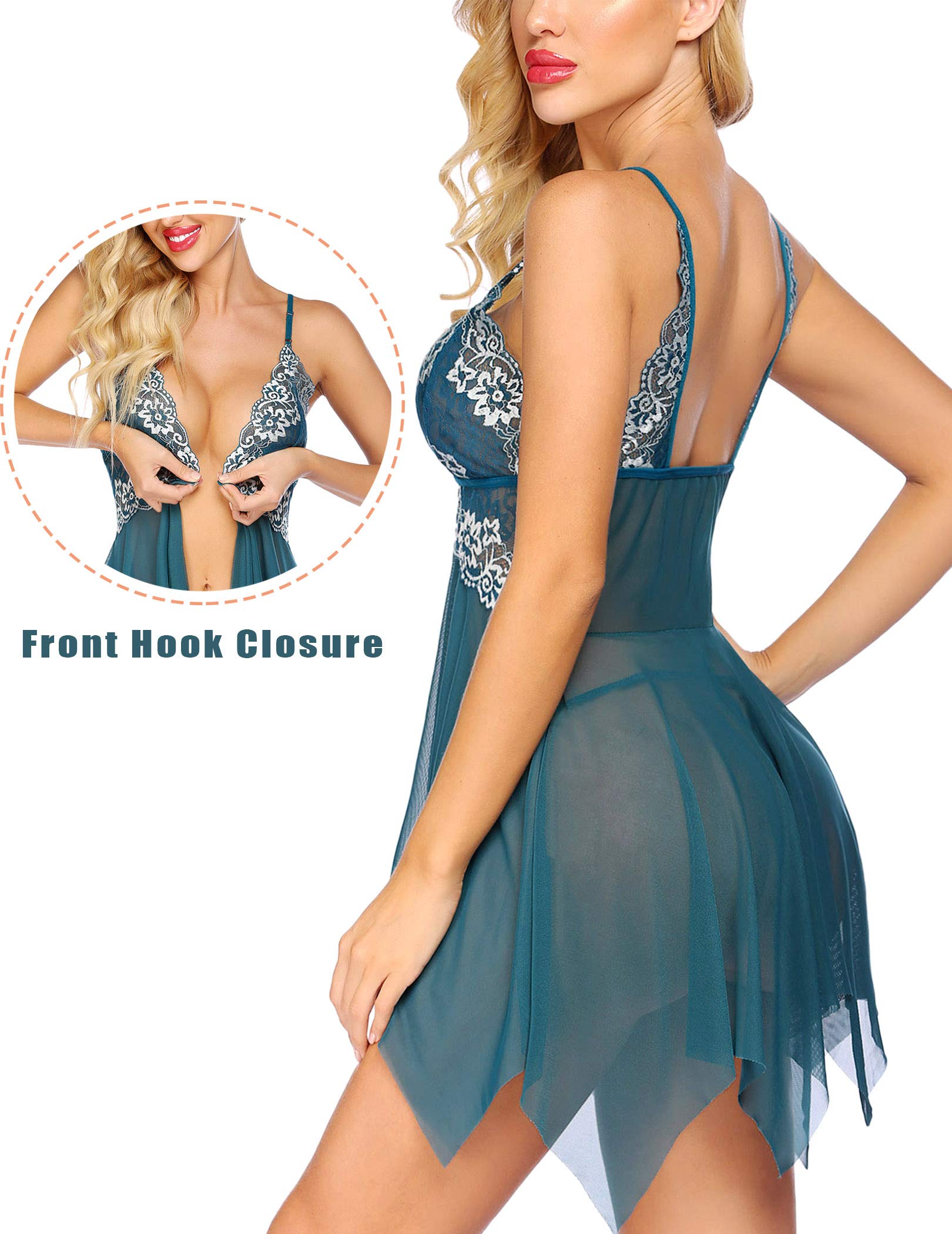 Avidlove Women Lace Lingerie Front Closure Babydoll V Neck Nightwear Sexy Chemise Nightie