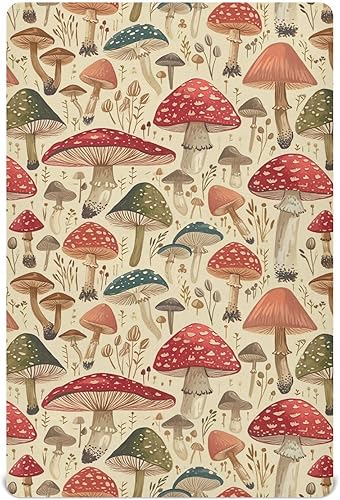 Kigai Fitted Crib Sheet for Boys Girls,Colorful Mushrooms Jersey Knit Baby Sheet for Standard Crib and Toddler Bed Mattresses, Cozy Soft Breathable,