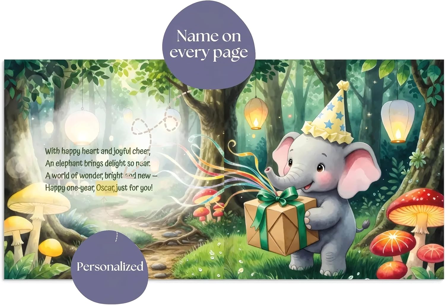 Personalized 1st Birthday Baby Book with Name – Custom First Birthday Gift for Boy or Girl, One Year Old Keepsake Hardcover, 30-Page Storybook with Animals (8" x 8")