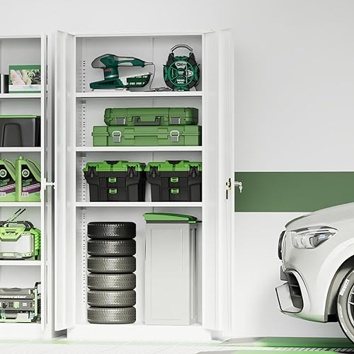 Vista 200 de INTERGREAT Armario de almacenamiento de metal, armarios de acero con cerradura de 72 pulgadas de alto con puertas de bloqueo, armario de Gris blanco